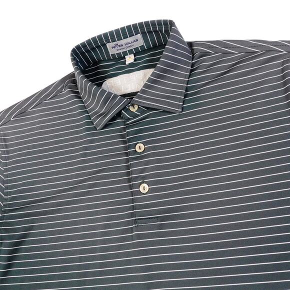 Peter Millar Mens Green Striped EMBROIDERED BACK Golf Polo Shirt Bear Lake Small - Picture 2 of 8